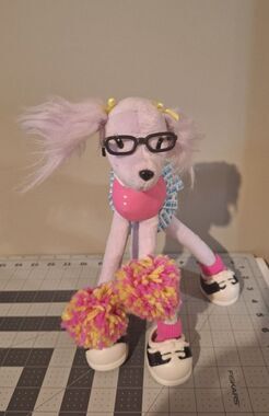 Vintage 2002 Mattel Barbie Dog Pose a Pet Pink Poodle Plush Cheerleader Glasses